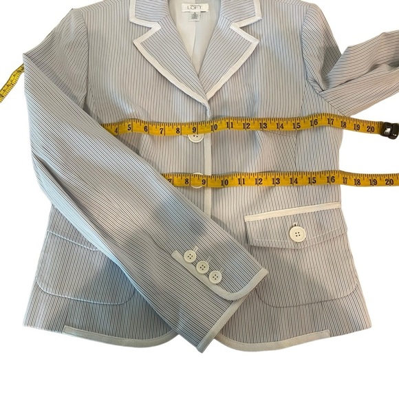 LOFT Long Sleeve Three Button Cotton Fully Lined Blazer Blue White Tan Size 6 - Picture 5 of 15